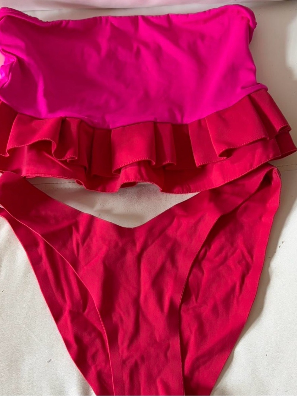 Ruffled Two-Piece Swim Bikini in Bright Pink